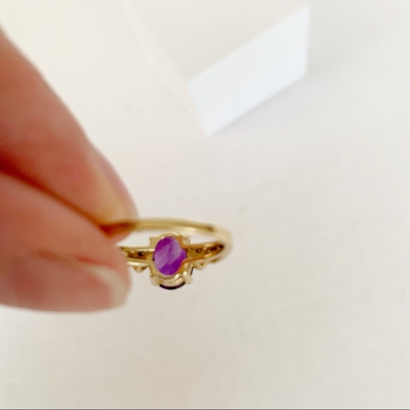 Authentic oval Amethyst and Diamonds Ring 14K gold Size 6 - Picture 5 of 11